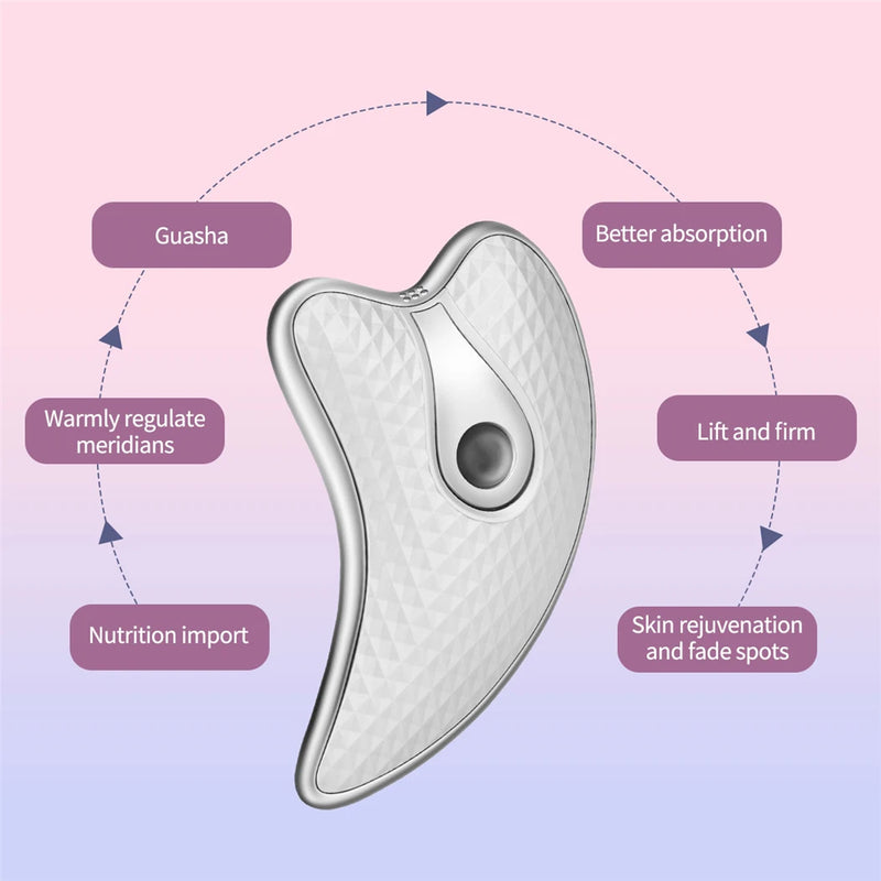 Tonificador facial e corporal elétrico EMS com/sem aquecimento 45 °C, para rejuvenescimento da pele, placa Guasha. Para uma pele mais macia elástica lifting, utilize com os seus produtos de cuidados de pele. Bateria Recarregável cabo USB.