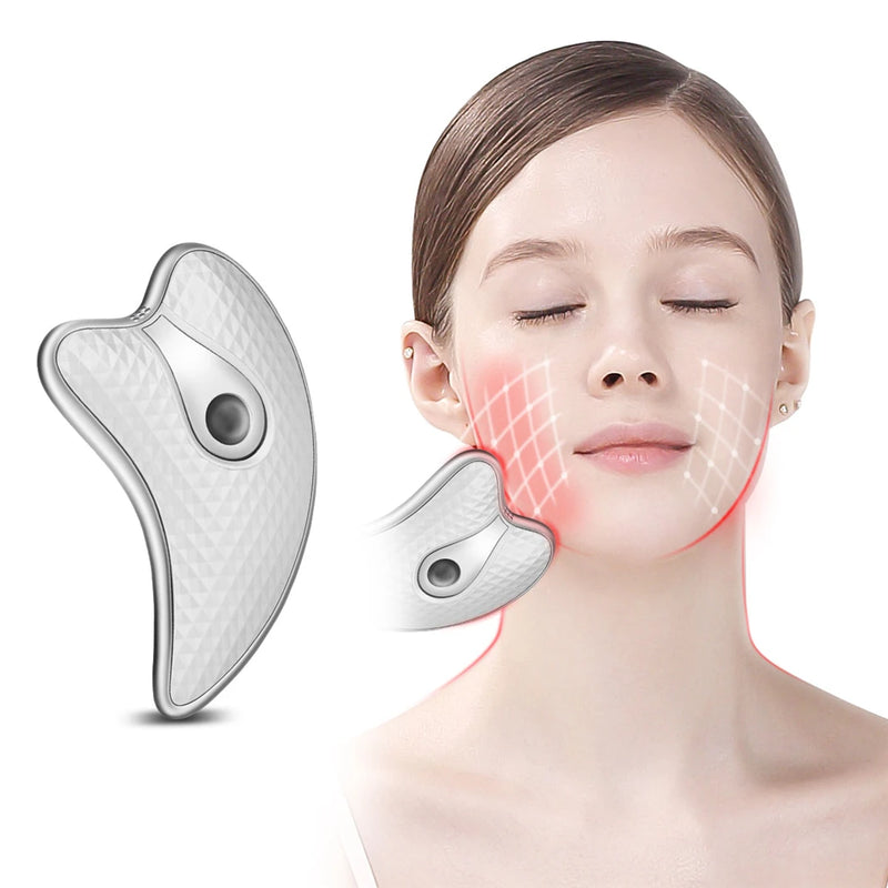 Tonificador facial e corporal elétrico EMS com/sem aquecimento 45 °C, para rejuvenescimento da pele, placa Guasha. Para uma pele mais macia elástica lifting, utilize com os seus produtos de cuidados de pele. Bateria Recarregável cabo USB.