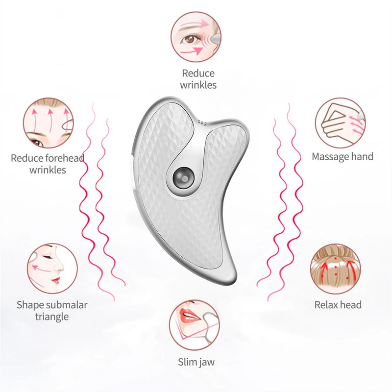 Tonificador facial e corporal elétrico EMS com/sem aquecimento 45 °C, para rejuvenescimento da pele, placa Guasha. Para uma pele mais macia elástica lifting, utilize com os seus produtos de cuidados de pele. Bateria Recarregável cabo USB.