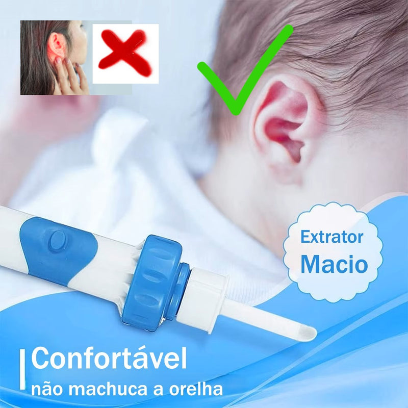 C-ear Limpa ouvidos elétrico sem fio, vibração segura e indolor, conjunto sugador de limpeza de ouvidos de silicone, remoção de cera para crianças e adultos