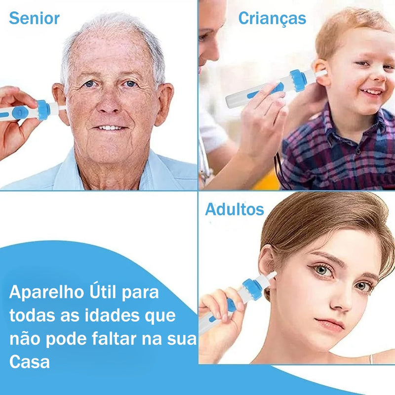 C-ear Limpa ouvidos elétrico sem fio, vibração segura e indolor, conjunto sugador de limpeza de ouvidos de silicone, remoção de cera para crianças e adultos